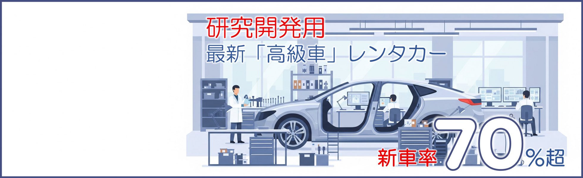 研究開発用最新高級車レンタカー、新車率70％超